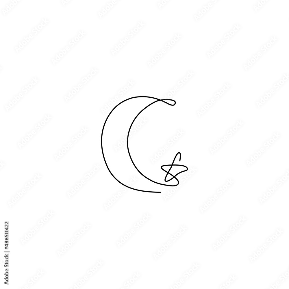 One line Star and Crescent. Muslim symbol. Trendy concept fashion design. Vector illustration One line Star and Crescent. Muslim symbol. Trendy concept fashion design. Vector illustration