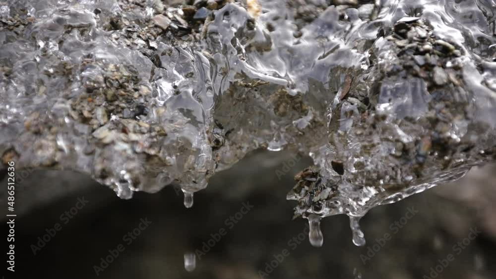 Global warming and summer impact on nature. Glacier meltdown. Glacial ice unfreezing and dripping water drops in slow motion. Global warming and summer impact on nature. Glacier meltdown. Glacial ice unfreezing and dripping water drops in slow motion.