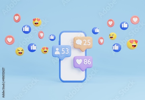 3D illustration Social media platform, online social communication applications concept, Smart phone with social media icons