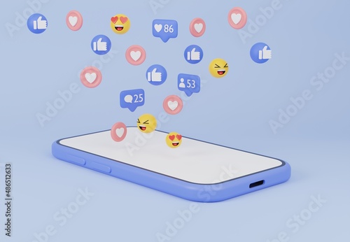 3D illustration Social media platform, online social communication applications concept, Smart phone with social media icons