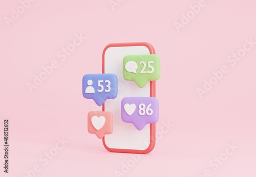 3D illustration Social media platform, online social communication applications concept, Smart phone with social media icons