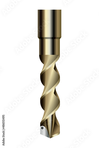 Drill bit of steel or other metal twist shape. Professional nozzle for drill hammer or screwdriver. Vector icon isolated on white background
