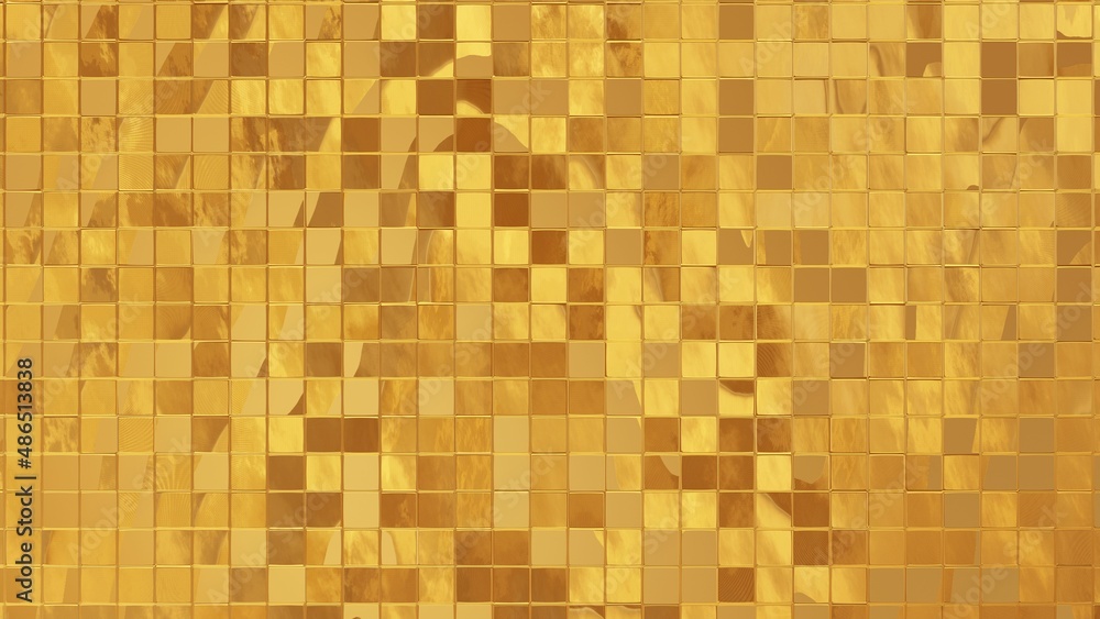 3d golden glitter mosaic texture. Shine metal yellow background. Decorative pattern design with square shape 3d golden glitter mosaic texture. Shine metal yellow background. Decorative pattern design with square shape