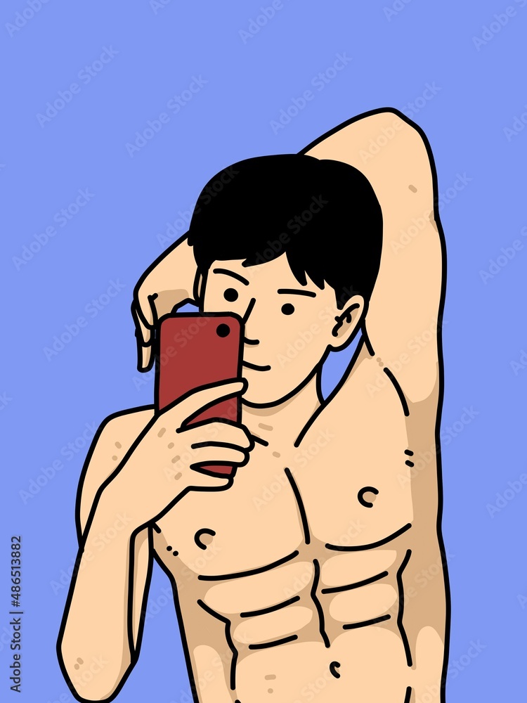 Fototapeta premium cute man cartoon on blue background