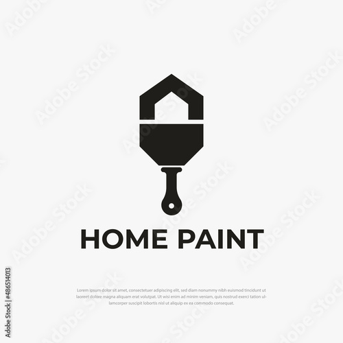 House logo with brush concept. Home renovation icon. Painting service icon.