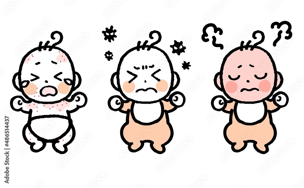 病気の赤ちゃんのイラストセット 病気の赤ちゃんのイラストセット