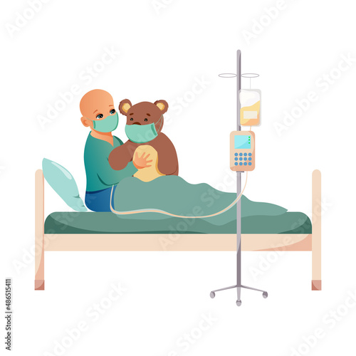 child with childhood cancer in bed