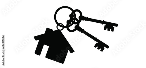 Cartoon bunch of keys, ring and label. Plastic keyring Vector cartoon old antique ornate door big key sign. Door keys for close or open door. Doorway pictogram. Exit or entry Home, house, hotel. 