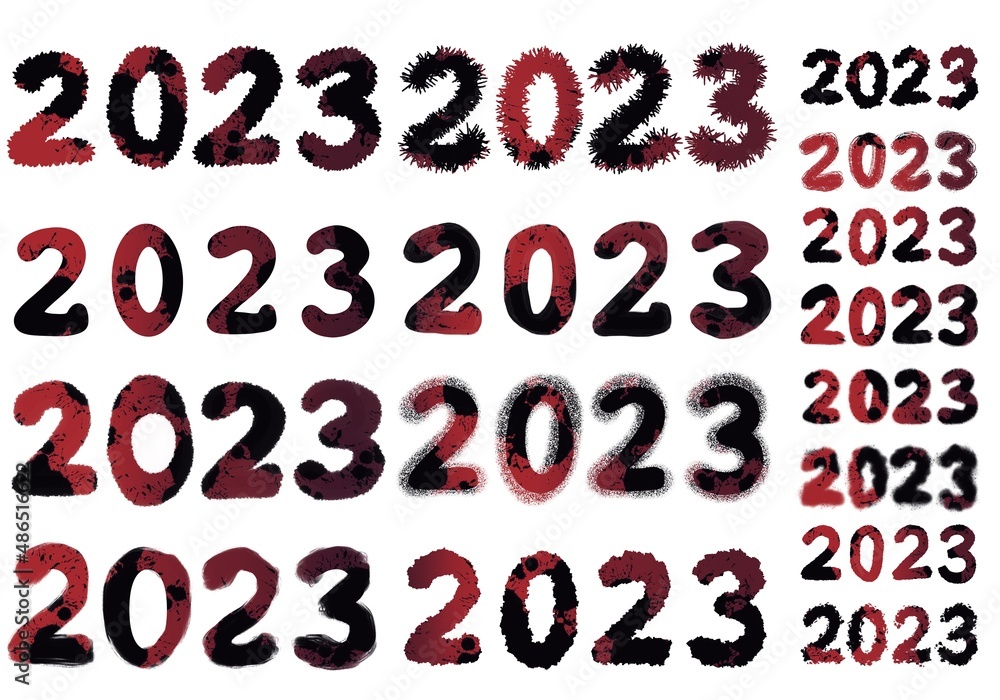 Set with 2023 numbers for stickers and cards and cards for postcard and magazines and hobbies and new year Set with 2023 numbers for stickers and cards and cards for postcard and magazines and hobbies and new year