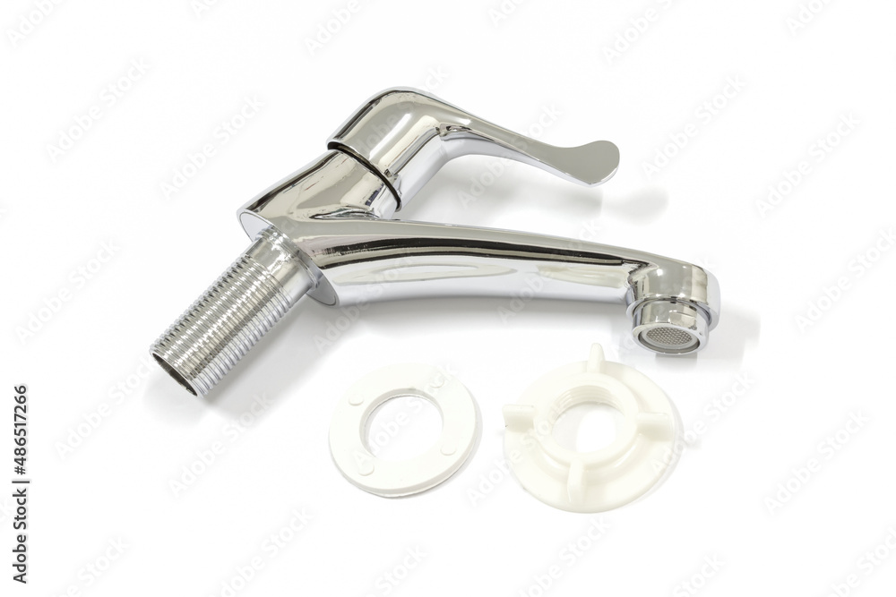 Close up of faucet on white background, isolated, Home appliances repair service. Close up of faucet on white background, isolated, Home appliances repair service.
