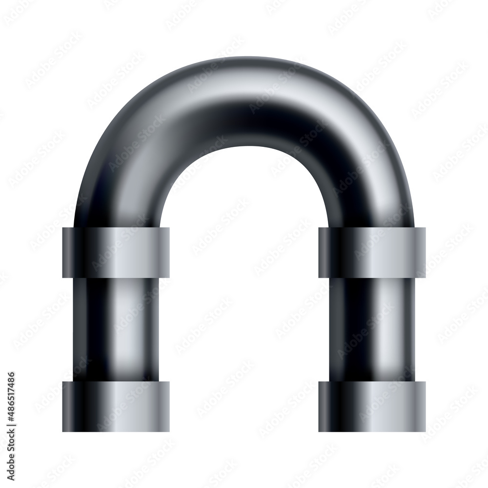 Metal pipeline. Industrial conduit with connection. 3d glossy stainless steel tube for water or gas. Element of engineering plumbing system Metal pipeline. Industrial conduit with connection. 3d glossy stainless steel tube for water or gas. Element of engineering plumbing system
