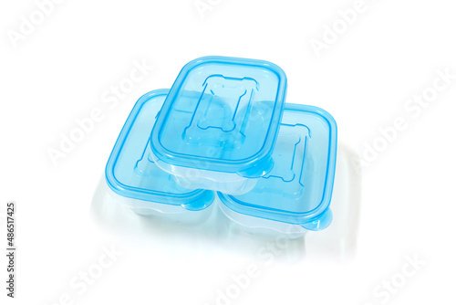 Plastic box package on white background, isolated, kitchen equipment.