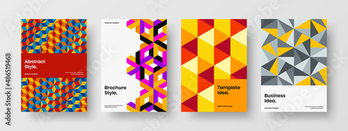 Trendy cover A4 vector design layout collection. Colorful mosaic pattern annual report template set.