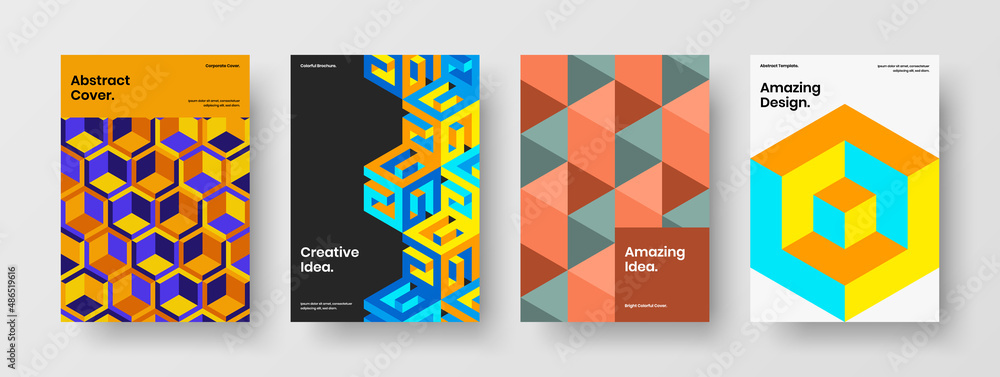 Fototapeta premium Amazing pamphlet vector design template bundle. Trendy geometric pattern company brochure illustration collection.