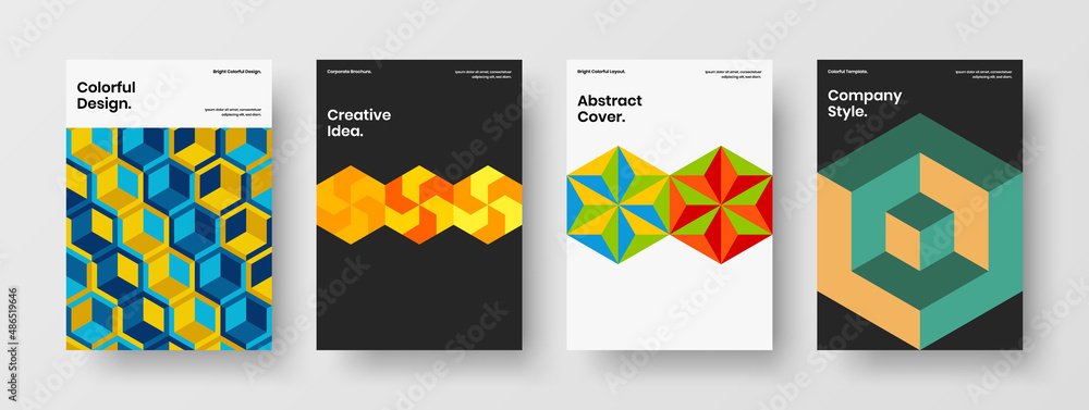 Fototapeta premium Clean handbill A4 vector design illustration composition. Original geometric hexagons brochure concept bundle.