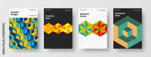 Clean handbill A4 vector design illustration composition. Original geometric hexagons brochure concept bundle.
