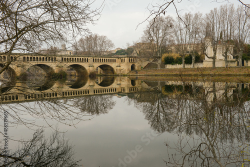 Canal bridge over river Orb at Beziers in France photo