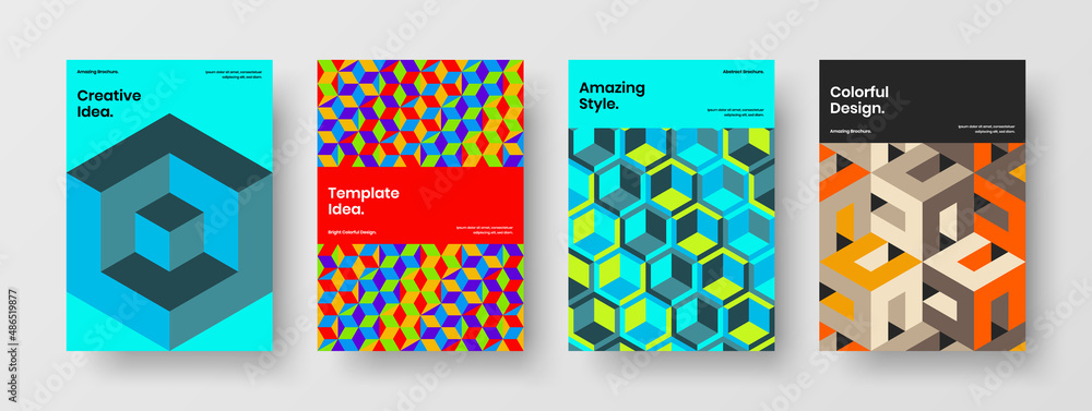 Fototapeta premium Simple annual report vector design concept set. Isolated mosaic hexagons cover layout composition.