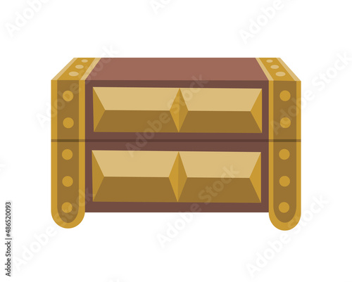Chest box. Ancient treasure box or unusual closed container. Vector cartoon icon coffer isolated on white background