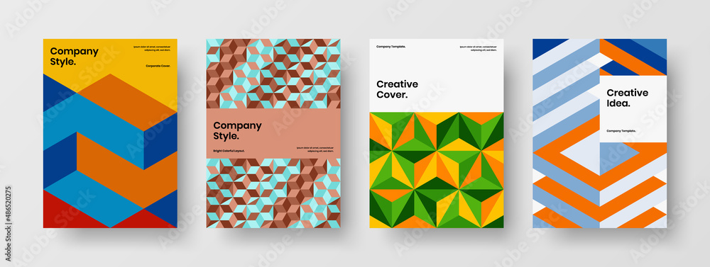 Clean mosaic shapes brochure concept composition. Colorful flyer A4 vector design illustration collection.