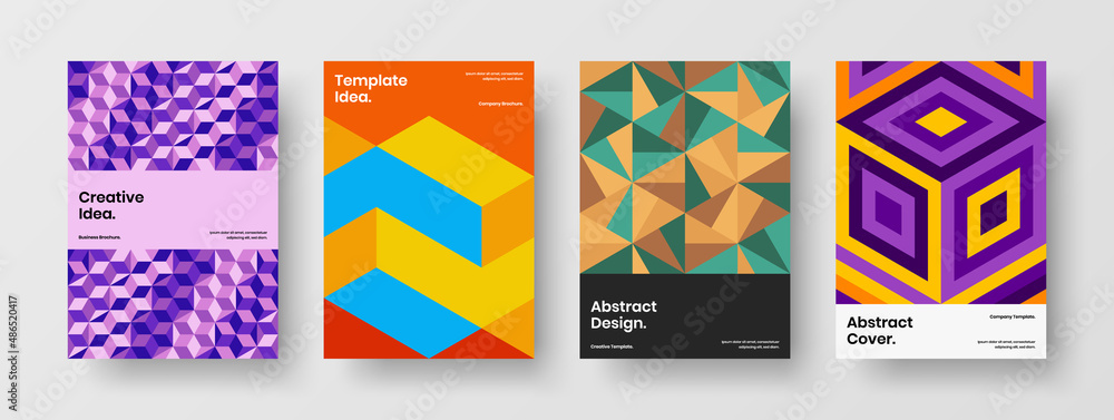 Trendy mosaic hexagons banner illustration composition. Colorful postcard A4 vector design concept collection.