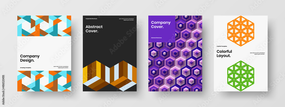 Fototapeta premium Creative geometric tiles pamphlet concept set. Abstract poster A4 vector design template bundle.