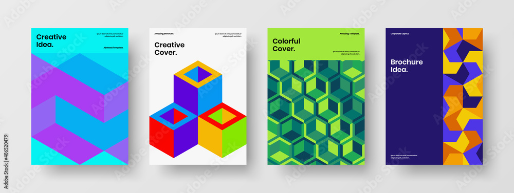 Simple geometric shapes brochure concept composition. Trendy company cover A4 design vector layout bundle.