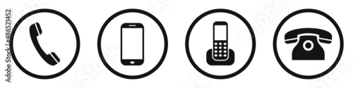 Set of phone icons. Call symbol, different telephones. Vector illustration.