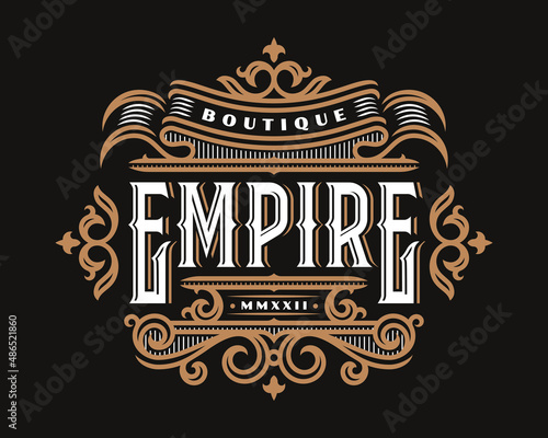 Vintage golden luxury art deco vector emblem, label , badge for your logo or crest with baroque ornaments.