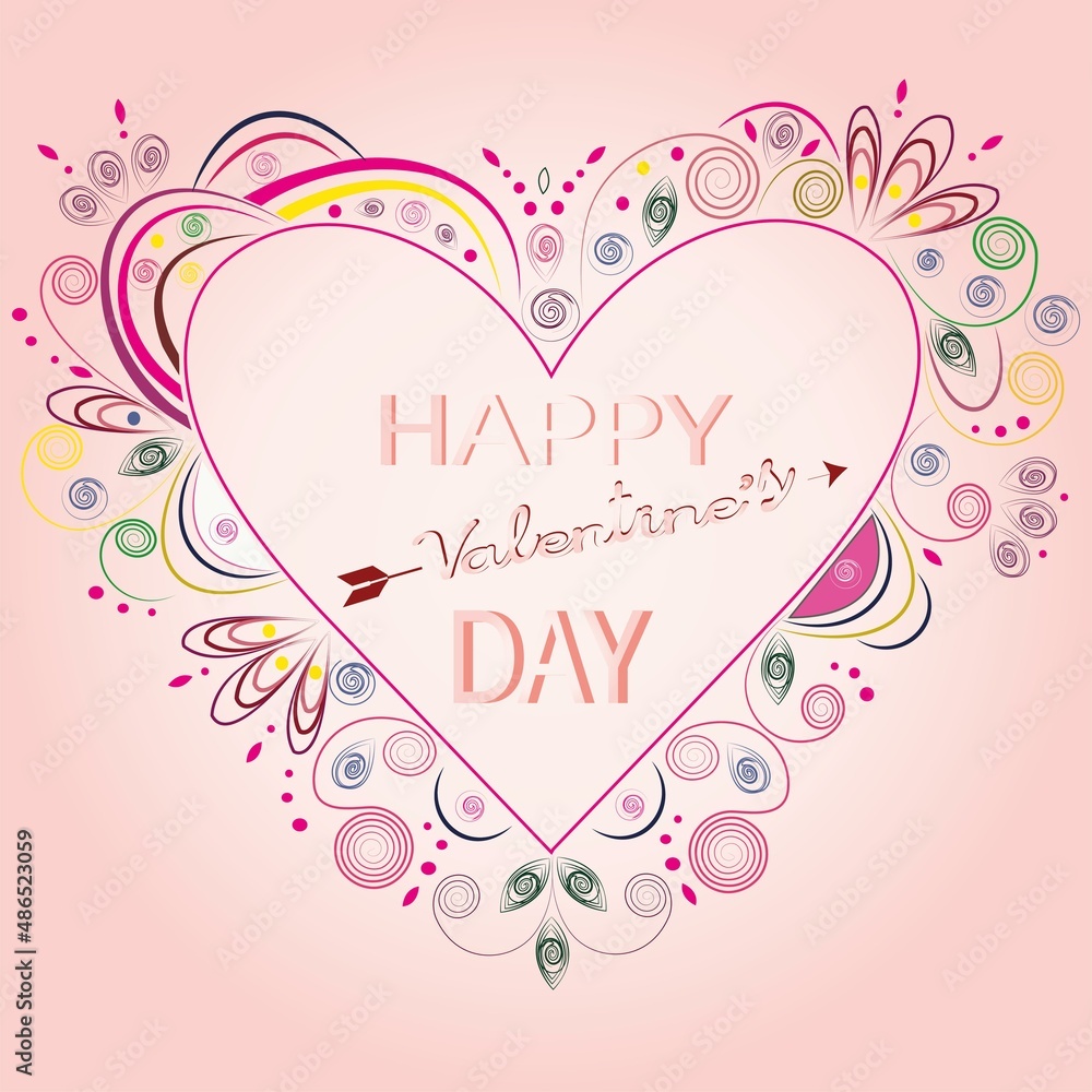 Vector pink heart valentine's day, quilling technique for web design