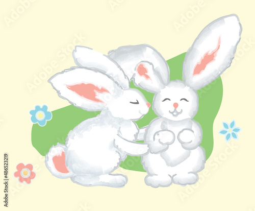 Cute bunnies stand next to each other in love