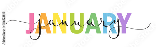 JANUARY colorful vector mixed typography banner with brush calligraphy