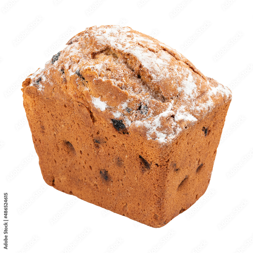 Isolated fresh baked russian stolichny cake with raisins Isolated fresh baked russian stolichny cake with raisins