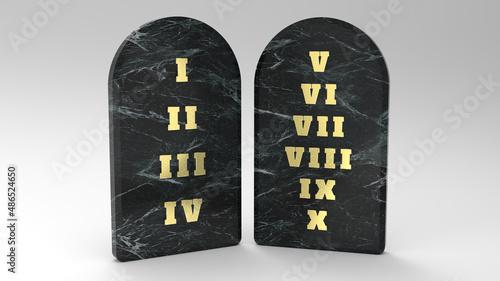 Foto The 10 Ten Commandments of GOD Written on Tablets of Stone given to Moses (3D Il