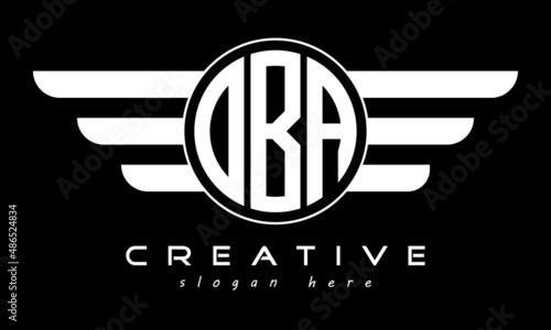 OBA three letter monogram type circle letter logo with wings vector template.