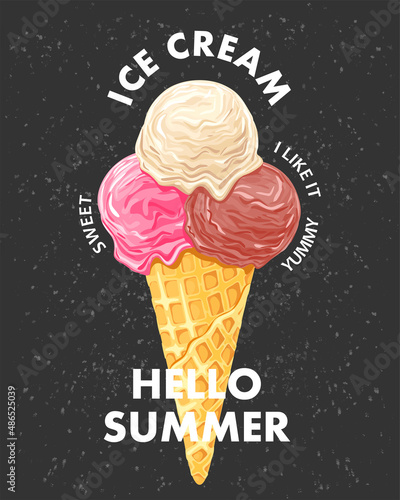 Ice cream cone. Creative vector illustration for poster, banner, card, menu