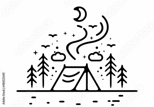 Line art illustration of camping tent