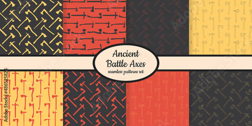 Collection of patterns with ancient battle axes designed for web, fabric, paper and all prints 