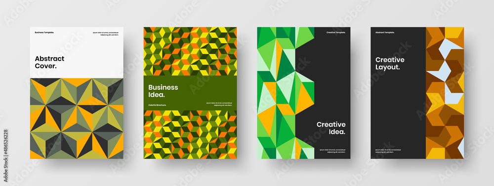 Fototapeta premium Amazing front page design vector template composition. Minimalistic mosaic hexagons corporate brochure concept bundle.