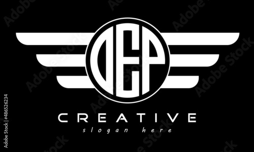 OEP three letter monogram type circle letter logo with wings vector template. photo