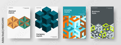 Unique booklet A4 design vector layout collection. Fresh geometric shapes poster illustration set.