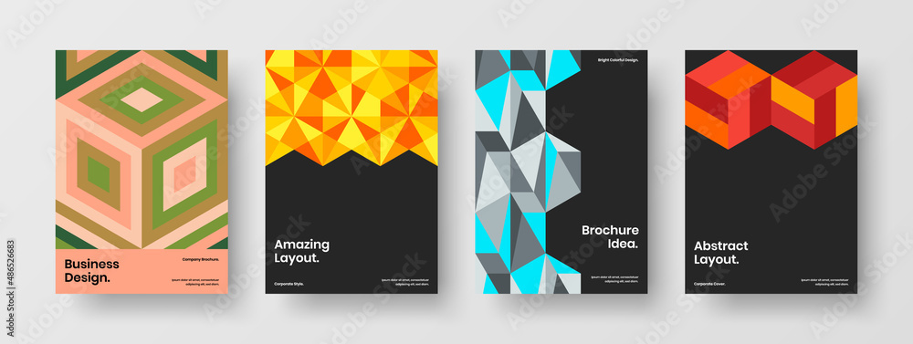 Amazing geometric pattern leaflet illustration set. Original book cover vector design concept bundle.