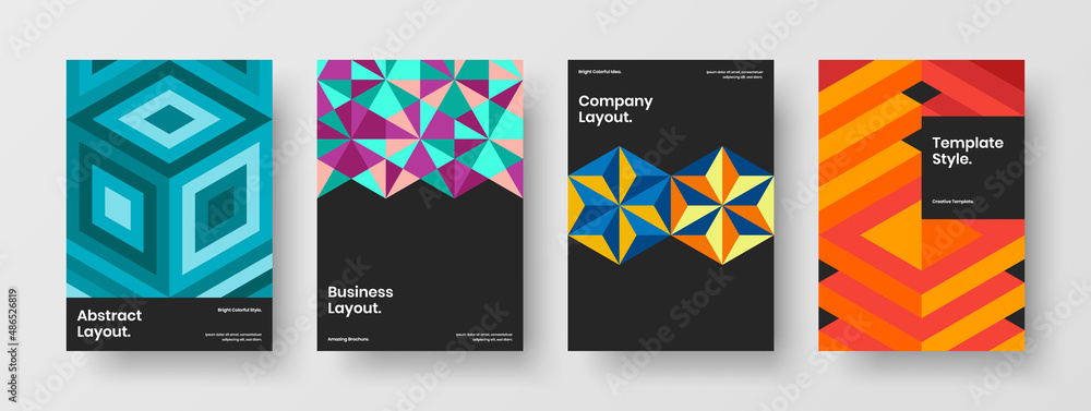 Fototapeta premium Modern mosaic hexagons cover concept set. Colorful placard design vector illustration composition.