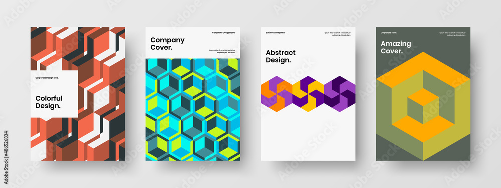 Fototapeta premium Amazing mosaic shapes cover concept set. Fresh brochure design vector illustration composition.