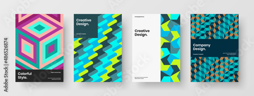 Premium flyer A4 design vector template bundle. Creative geometric shapes catalog cover concept collection.