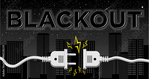 Blackout power failure in city. Electric socket with plug. Disconnect concept,  error connection. Electric plug  and outlet socket unplugged. Vector