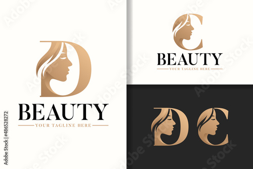 Feminine monogram logo letter D and C with woman silhouette
