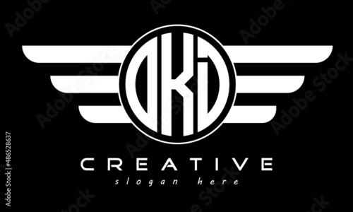 OKD three letter monogram type circle letter logo with wings vector template. photo