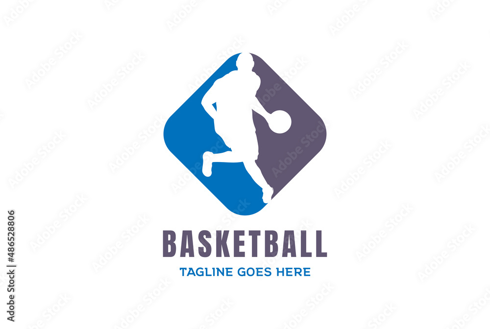 Man Male Silhouette Dribbling for Basketball Team Sport Club or League Competition Logo Design Vector