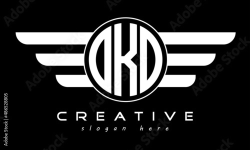 OKO three letter monogram type circle letter logo with wings vector template.